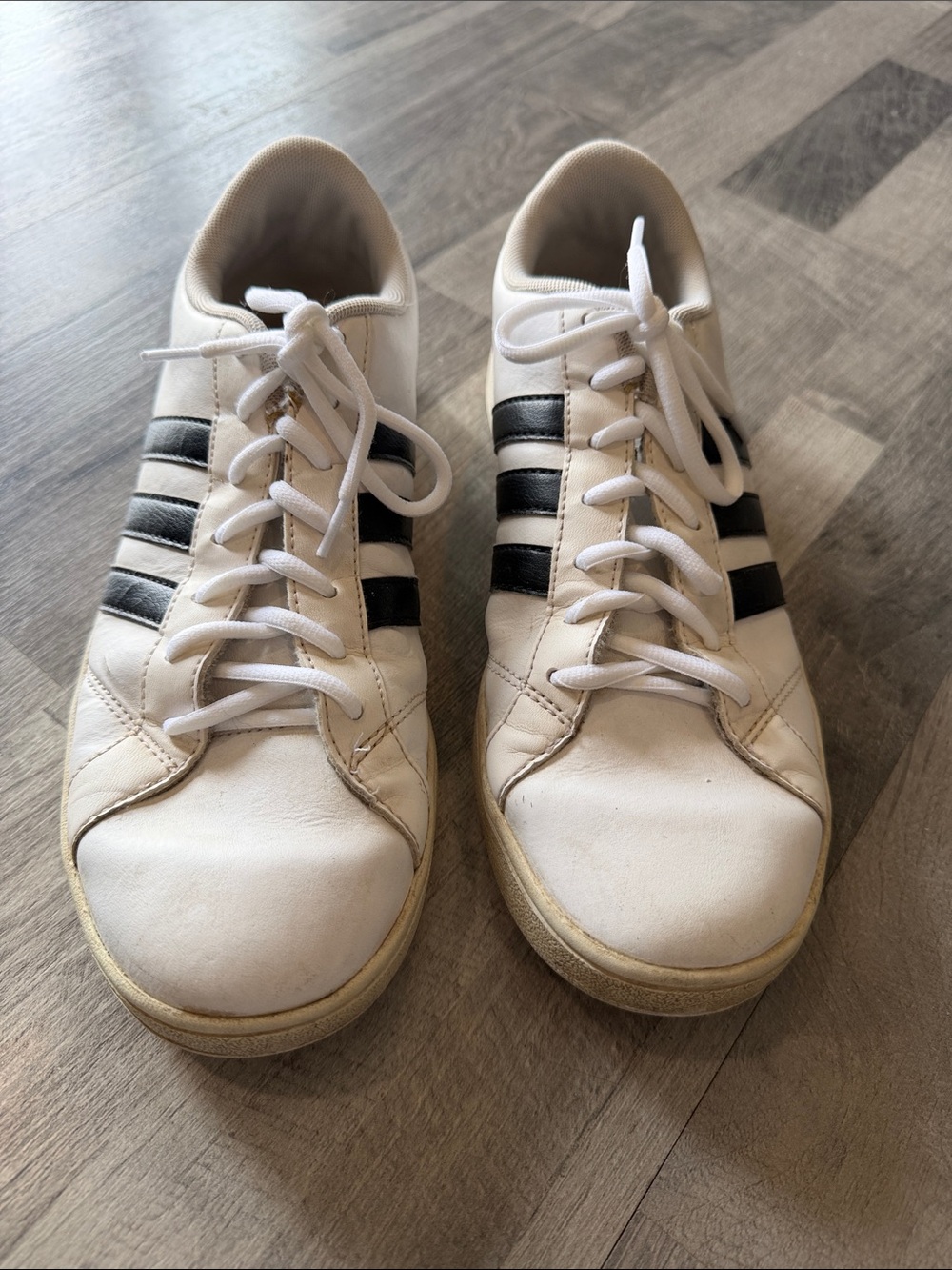 adidas White Sneakers with Black Stripes Sz 8